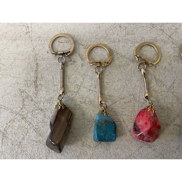Lot of 7 Natural Polished Gemstone Keychains – Turquoise Rock Crystal Art Gifts - Picture 2 of 6